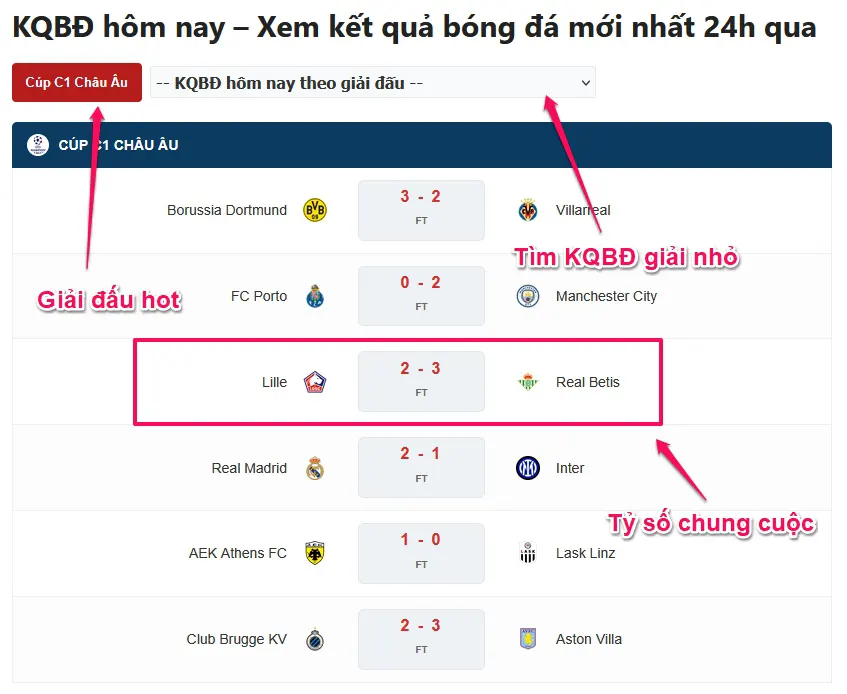 Giao diện trang xem KQBĐ hôm nay